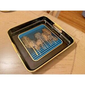 Vintage Mid-century Modern Tokyo Square Black Laquer Tray  (Srednick) Japan